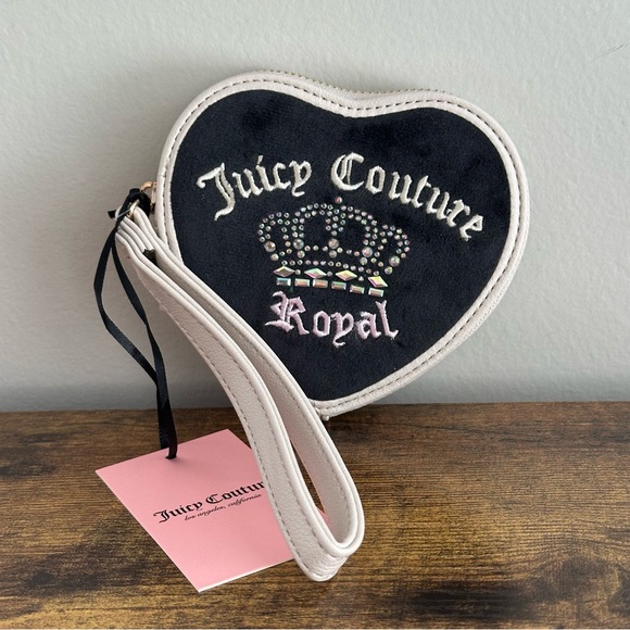 Juicy Couture Handbags - NWT Juicy Couture Kingdom Royal Wallet Heart Wristlet Liquorice Black Pouch